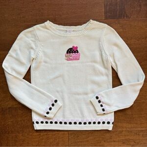 100% cotton Girls creamy white color knitted sweater with cupcake